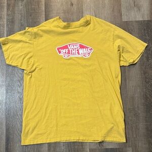 Vans Men’s Yellow T-Shirt with Red 'Off The Wall' Logo